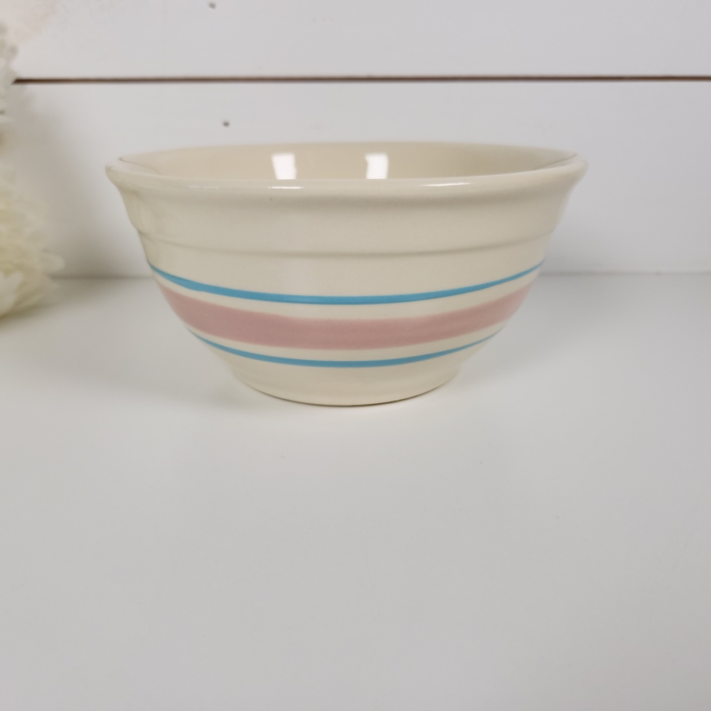 Vintage McCoy USA Pink Blue Stripe Mixing Bowl 7" | Retro Serving Bowl